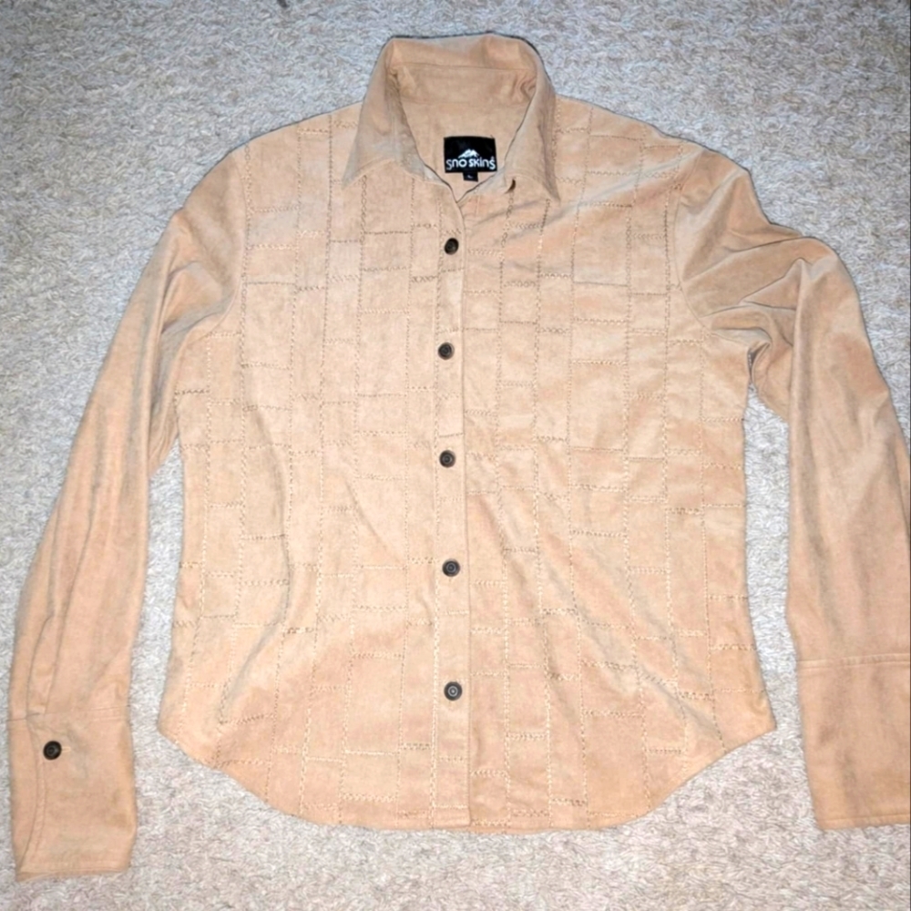 Sno skins tan button down‎ long sleeve shirt size large western